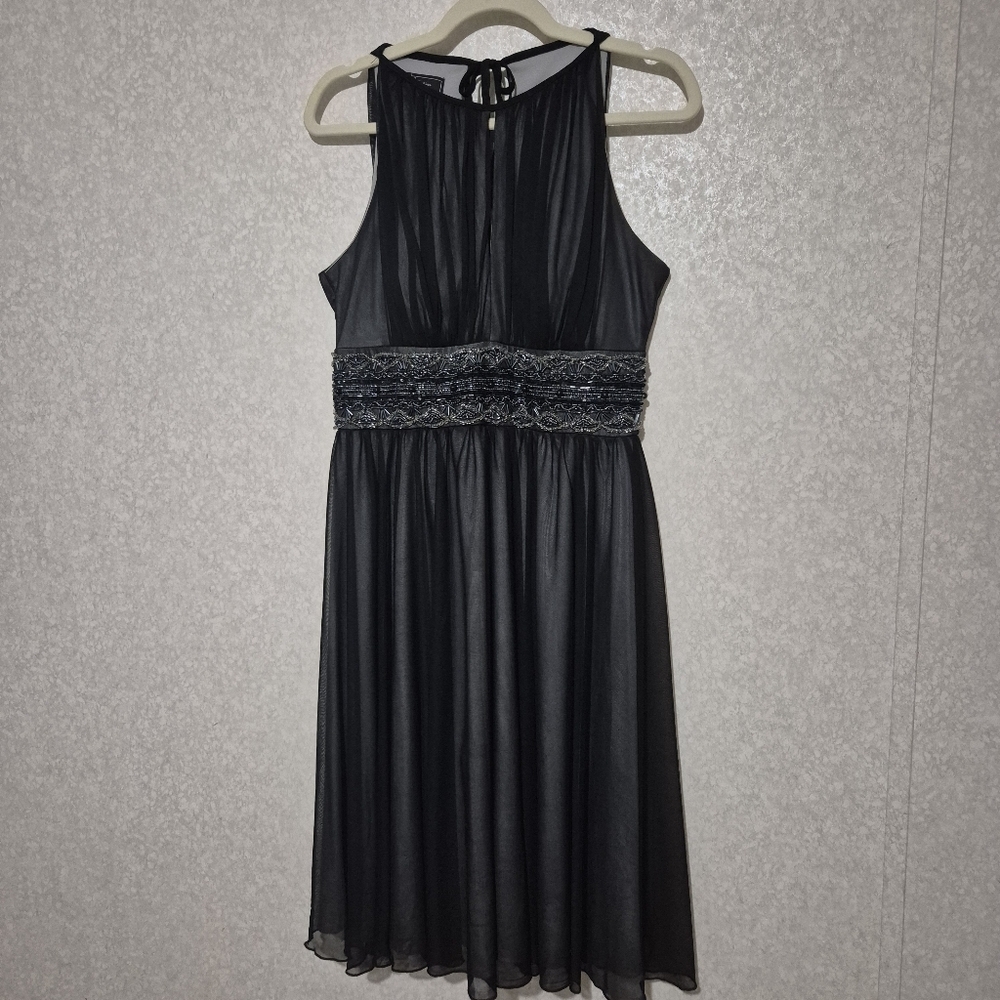 dressbarn Black Midi Dress with Embellished Waist  Detail...size:10